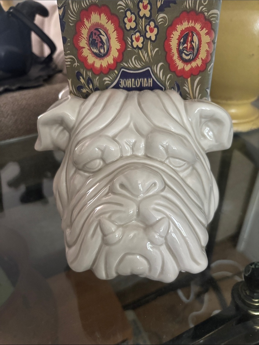 Pair of 1976 Fitz and Floyd White Ceramic Bulldog Head Bookends